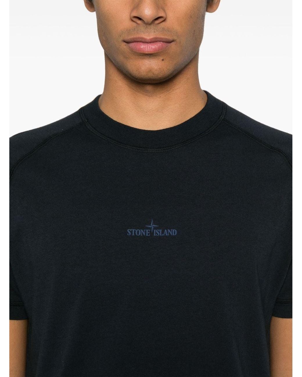 Stone Island Black Compass Printed Crewneck T-Shirt for men