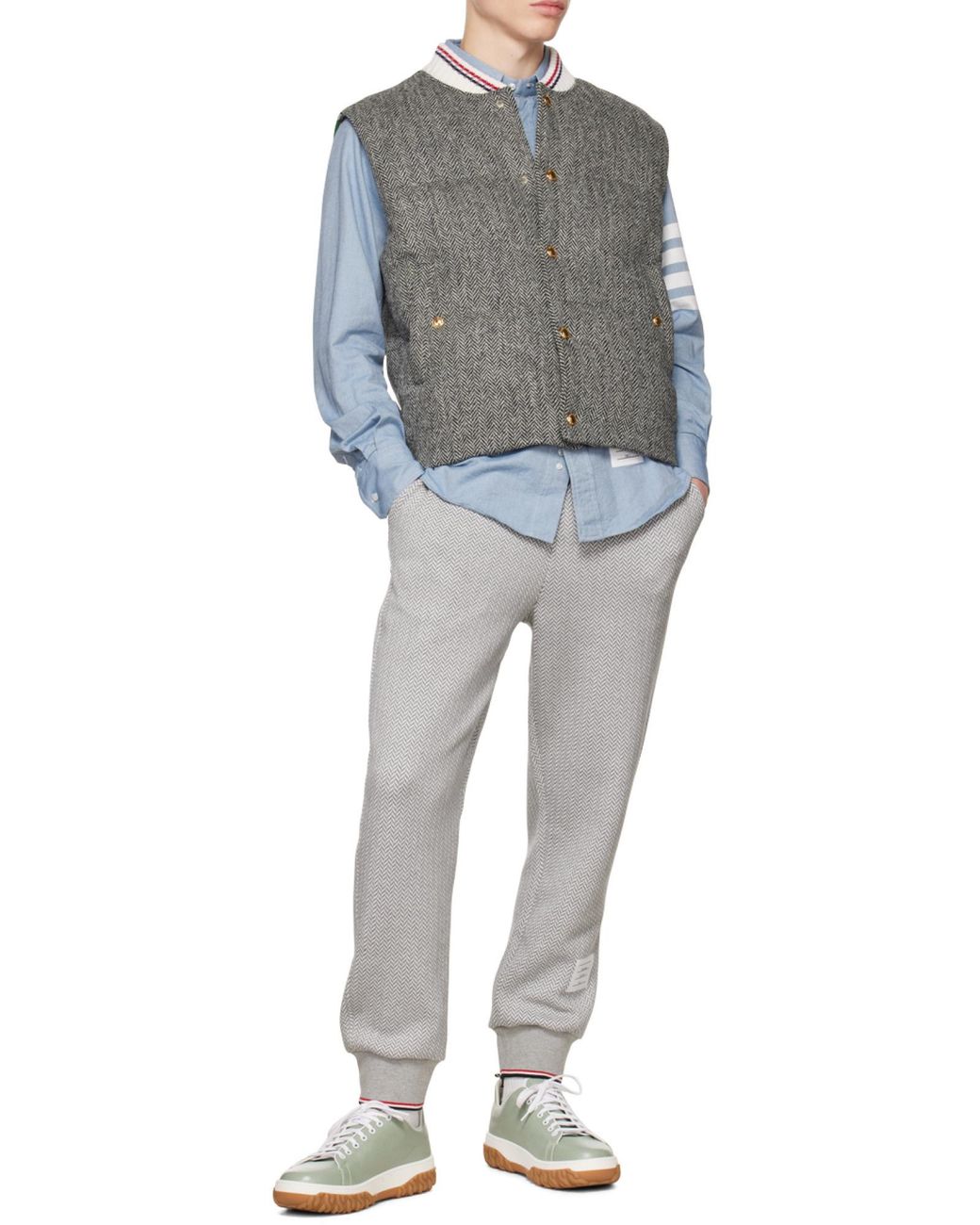 Thom Browne Gray Logo Patch Drawstring Track Pants for men