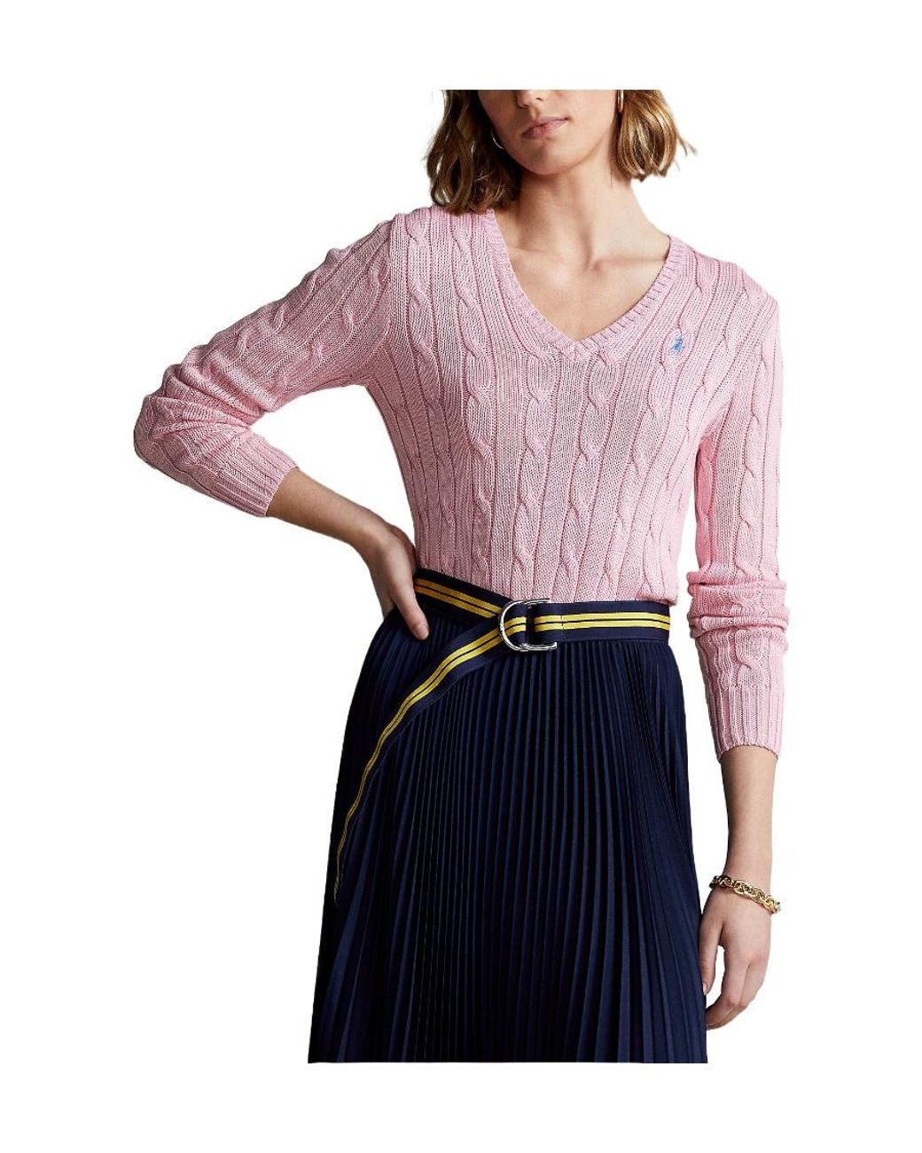 Polo Ralph Lauren Pink Twisted Knitted V-Neck Sweater