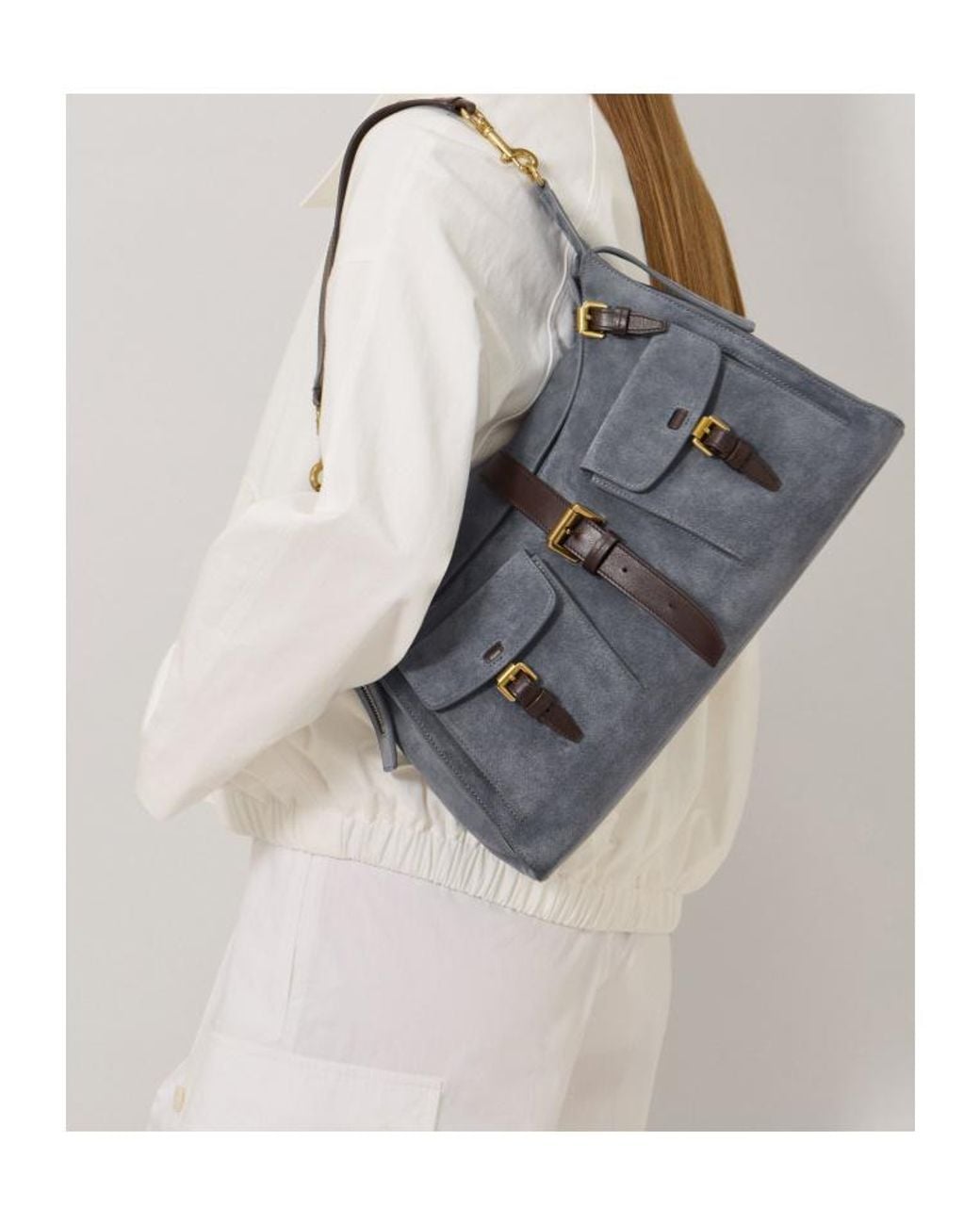 Mulberry Gray Buckled Suede Shoulder Bag