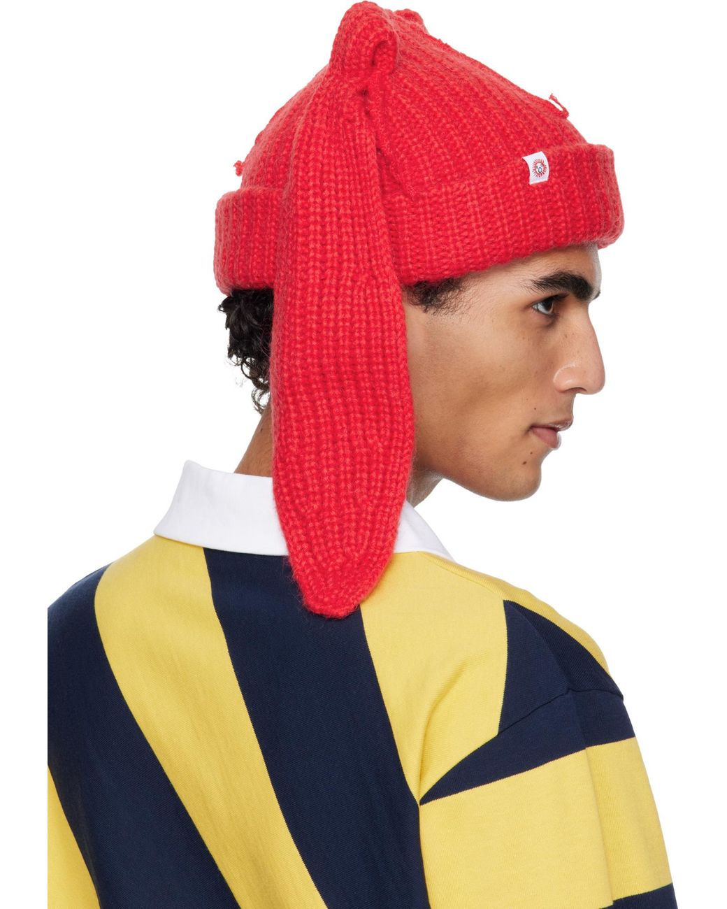 charlesjeffreyloverboy Red Ribbed Knitted Beanie for men