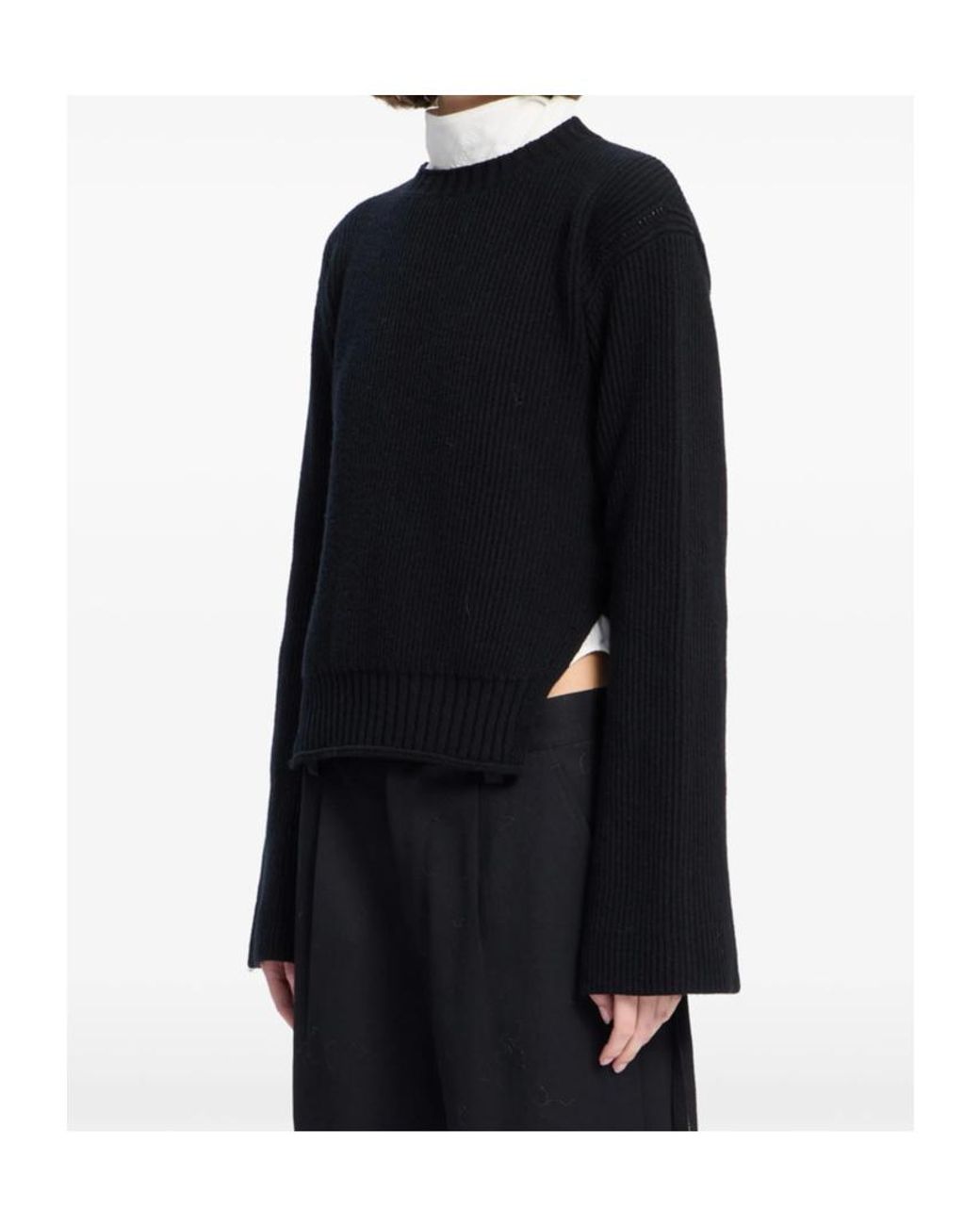 Ann Demeulemeester Black Cashmere Ribbed-Knit Sweater