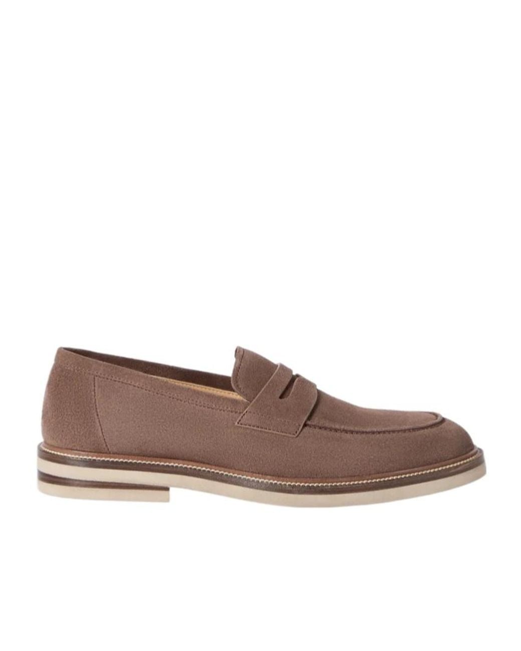 Brunello Cucinelli Brown Suede Penny Loafers for men