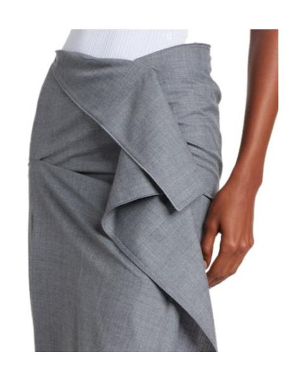 Victoria Beckham Gray Asymmetric Draped Wool Midi Skirt