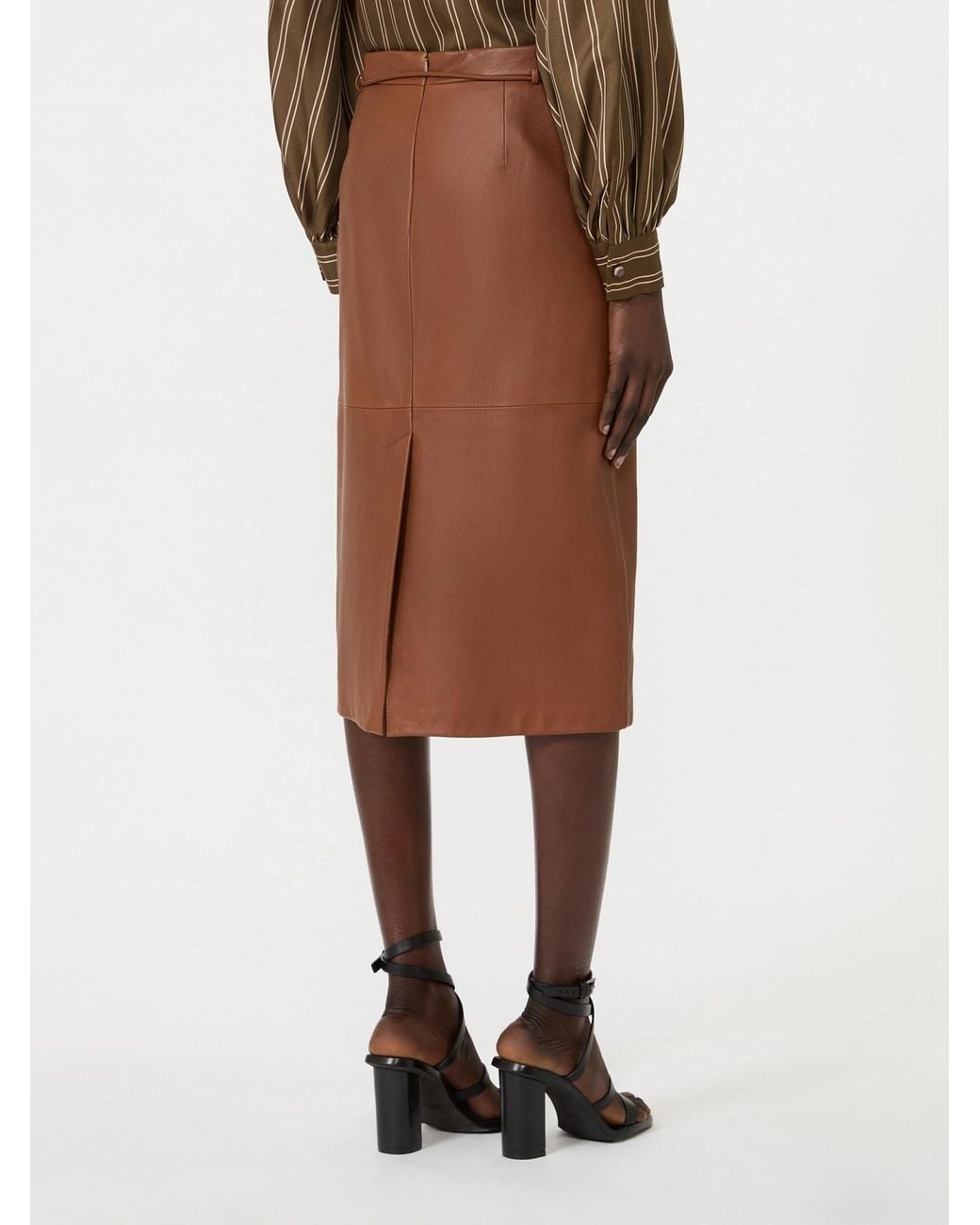 Max Mara Brown Mxmfantino Belted Leather Midi Skirt
