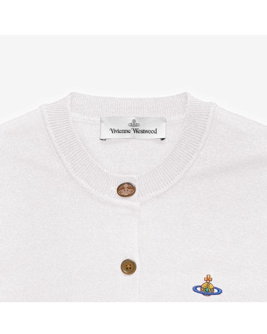 Vivienne Westwood White Logo Embroidered Knitted Cardigan