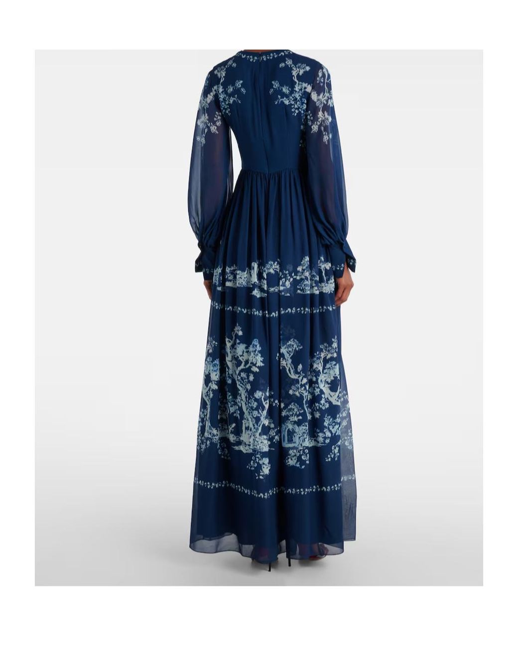 Erdem Blue Floral Ruched Silk Gown