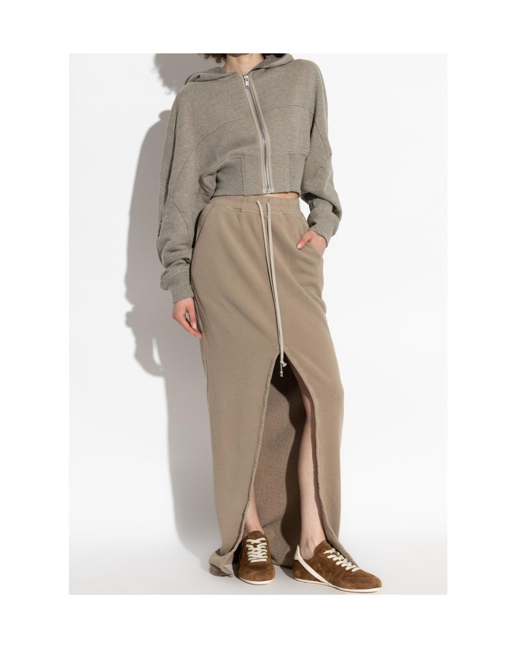Rick Owens Natural Drawstring Slit Detailed Skirt