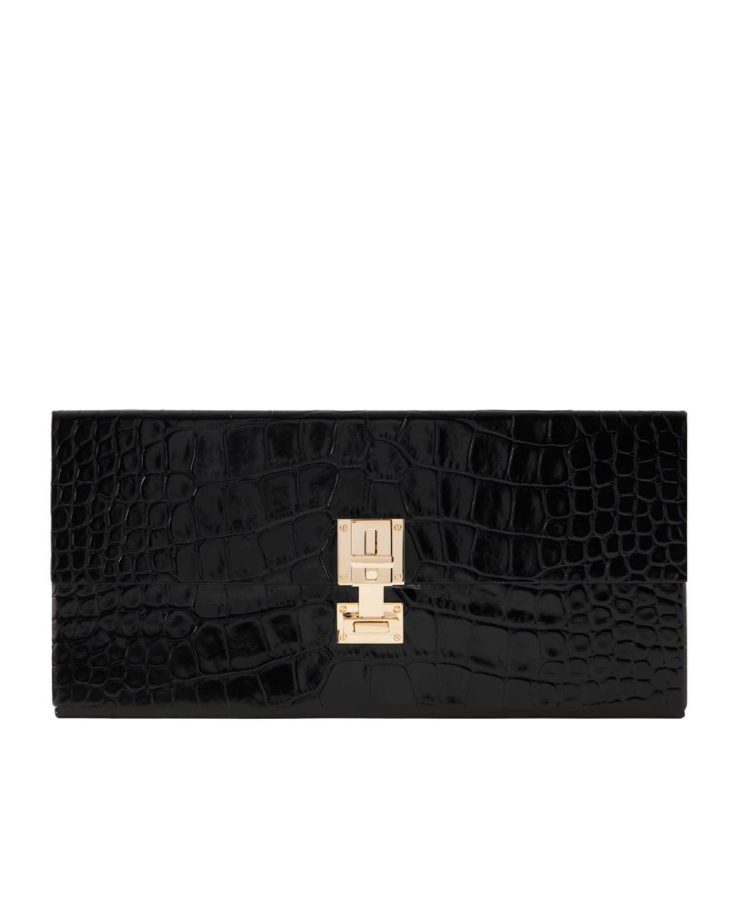 Tom Ford Black Glossed Croc-Effect Leather Clutch