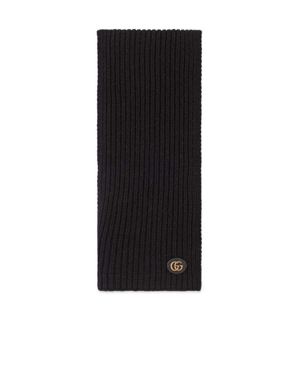 Gucci Black Logo-Patch Knit Scarf
