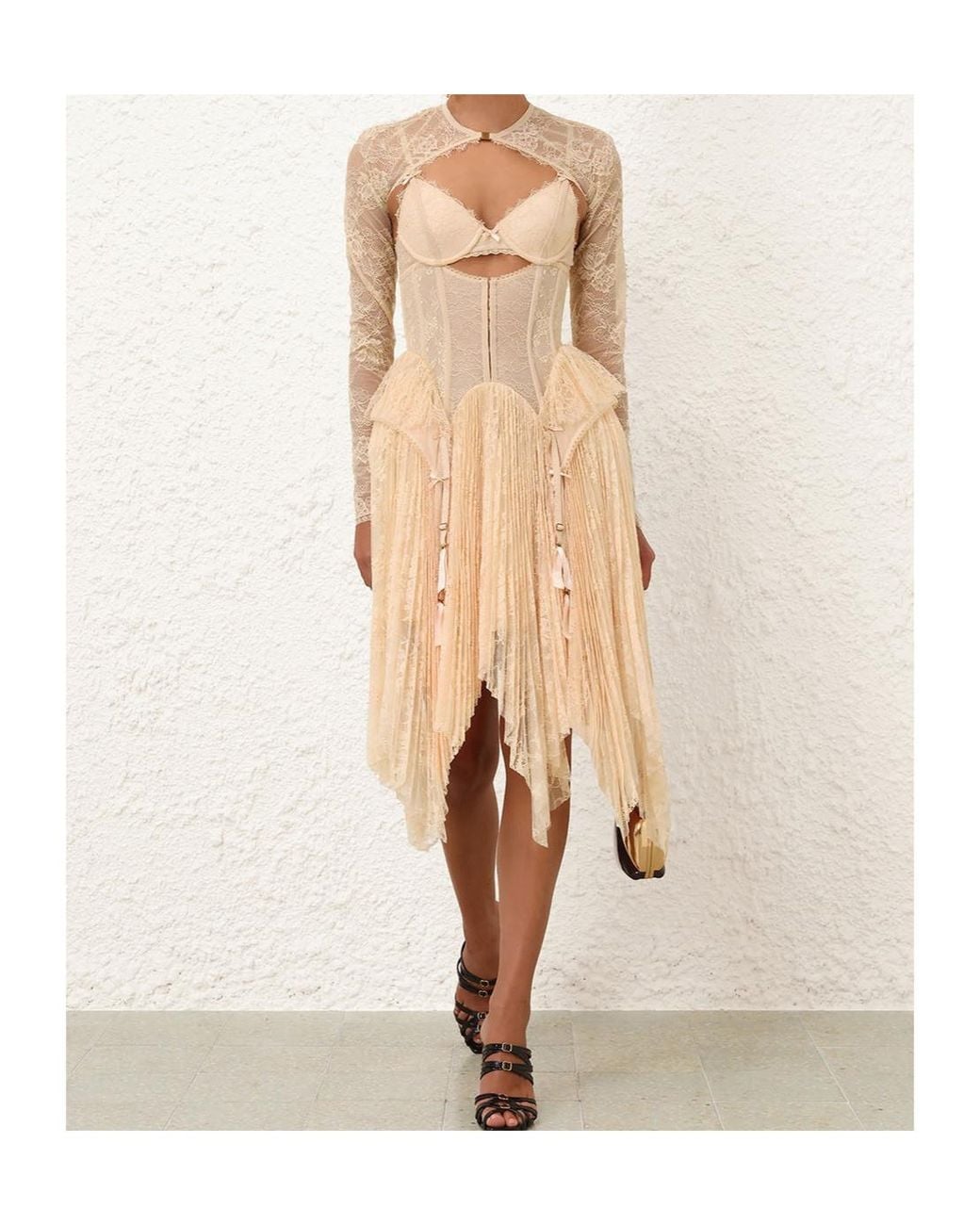Zimmermann Natural Valian Lace-Panelled Corset-Style Midi Dress