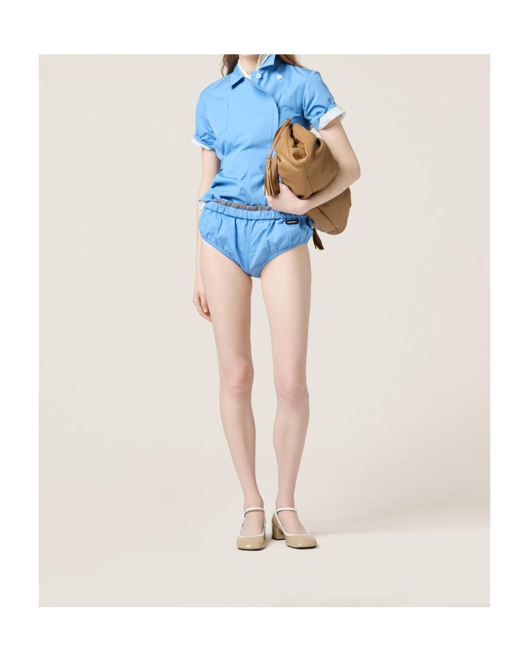 Miu Miu Blue Double-Breasted Short-Sleeved Shirt