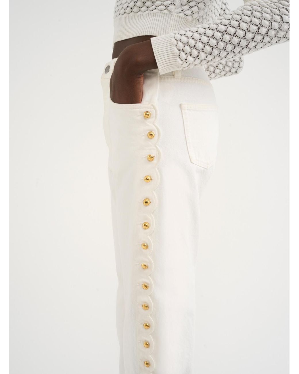 Chloé White Chloé Embellished Cropped Jeans