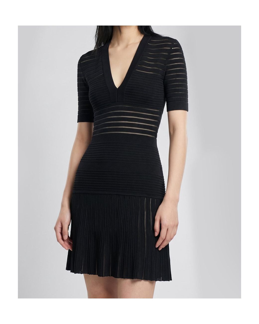 Balmain Black Sheer-Panel V-Neck Mini Dress
