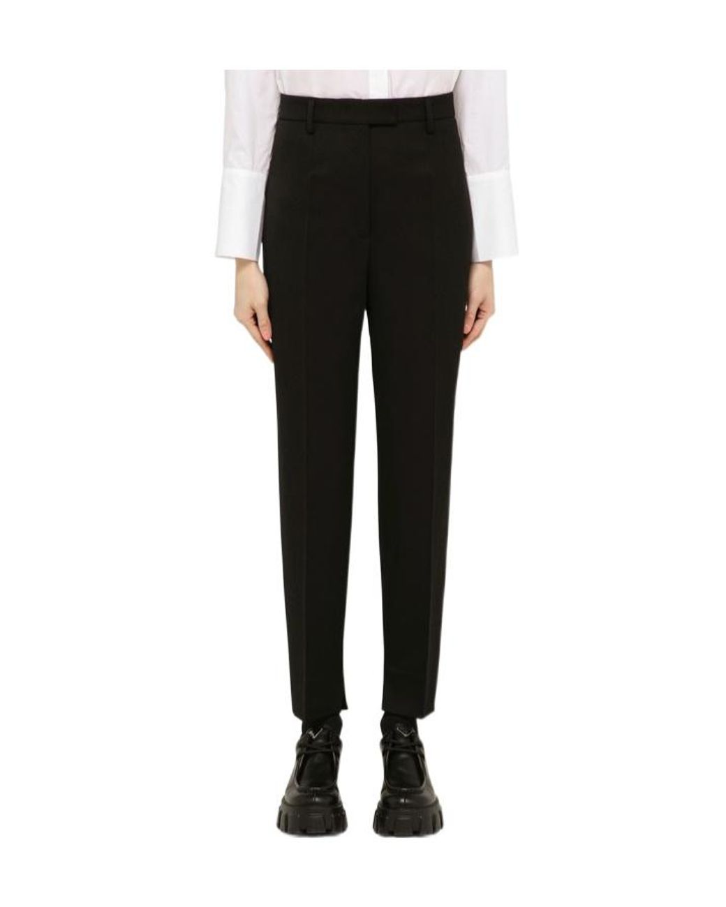 Prada Black Pleated Tapered-Leg Trousers