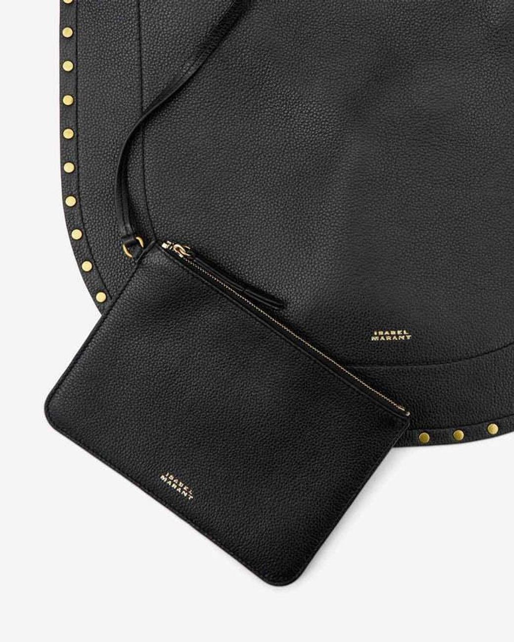 Isabel Marant Black Logo Printed Stud-Embellished Shoulder Bag