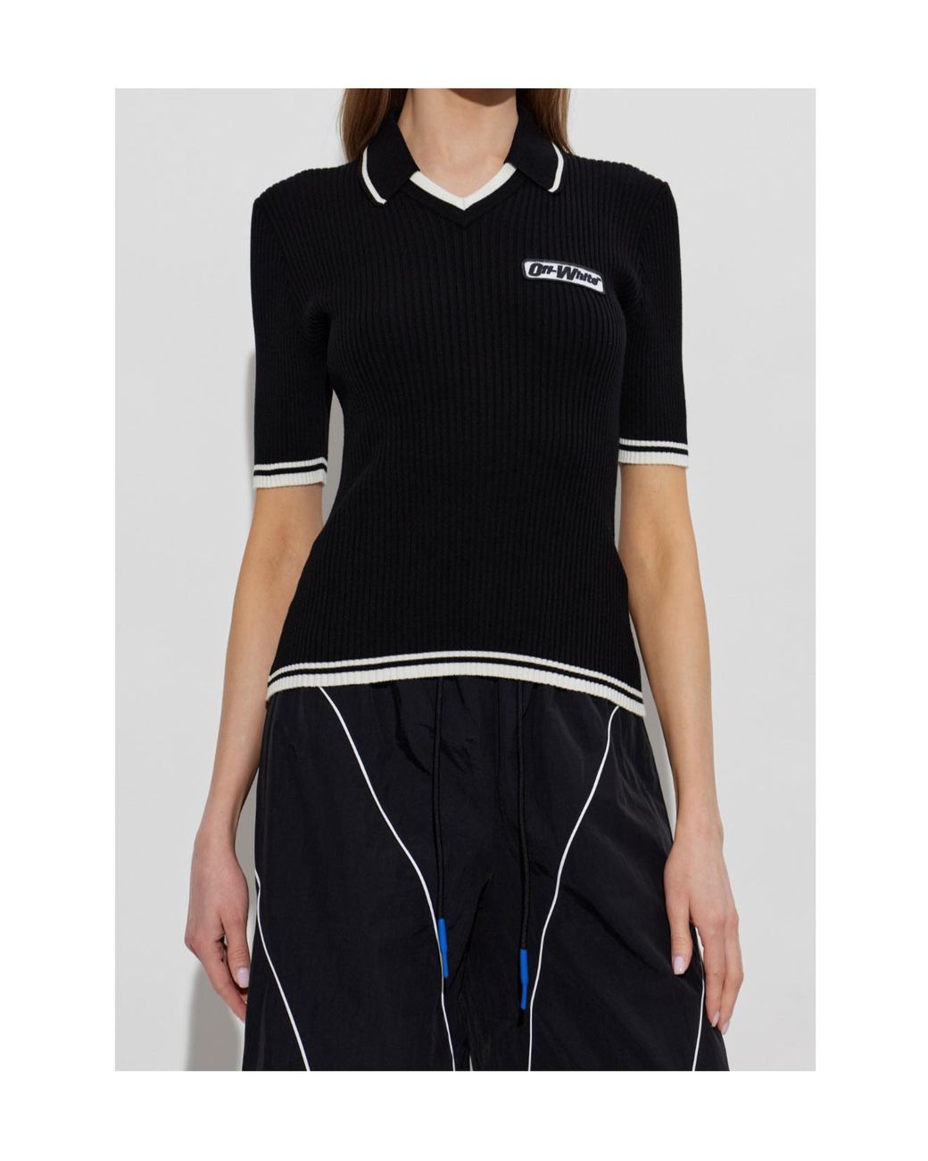 Off-White c/o Virgil Abloh Black Logo Trim Knit Top