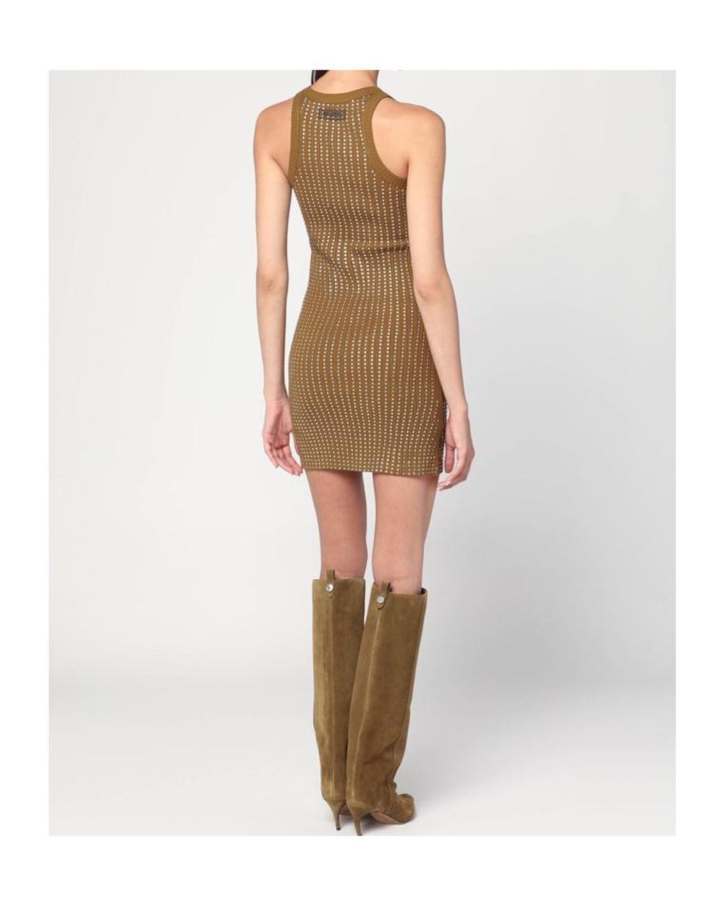 The Attico Natural Mini Dress With Rhinestones