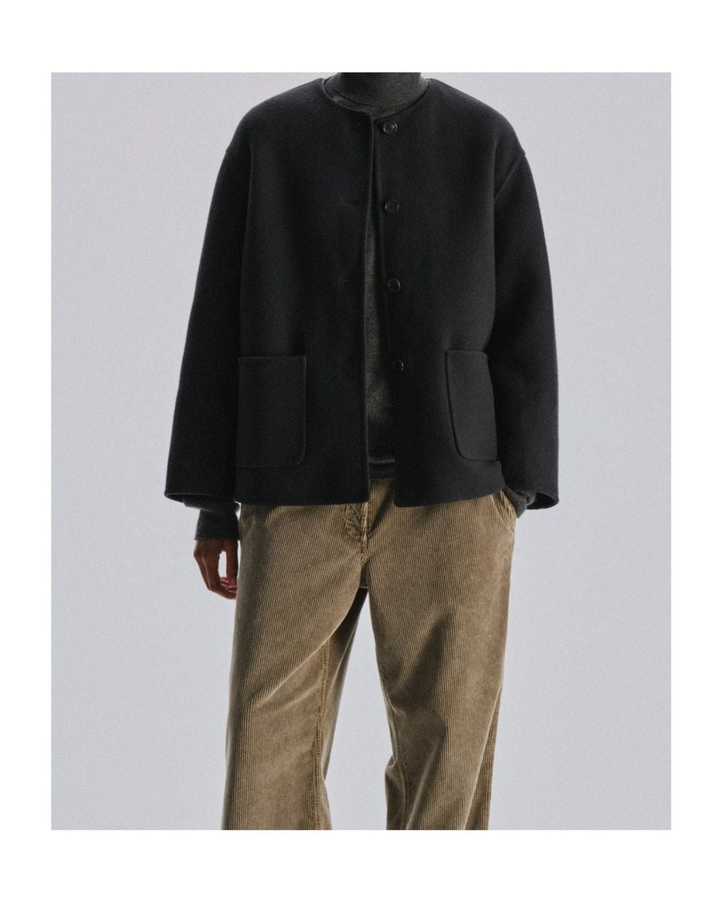 The Row Black Collarless Button-Up Coat