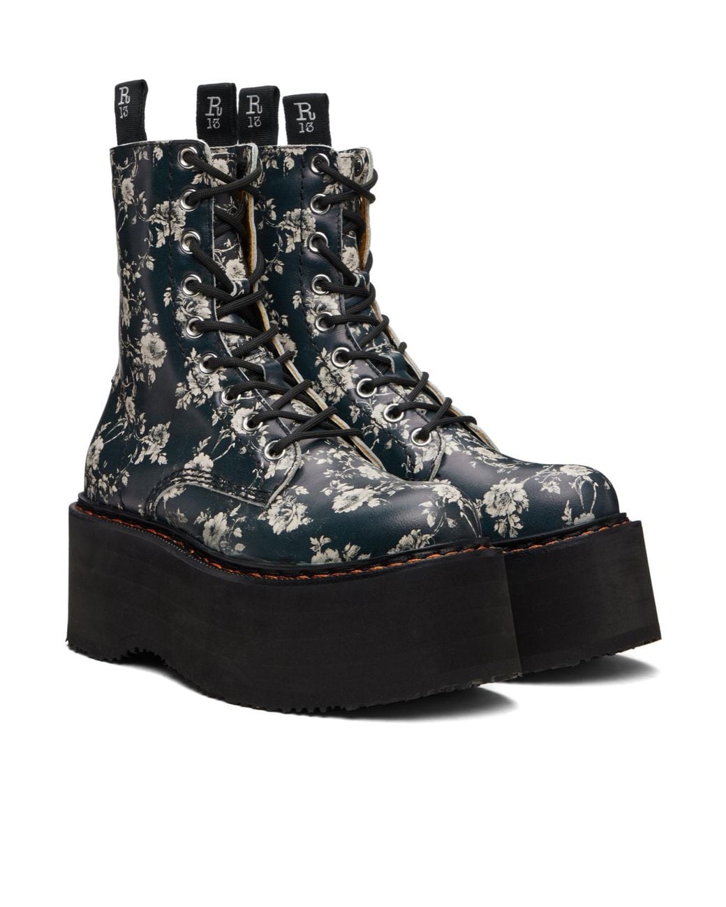 R13 Black Double Stack Print Ankle Boots