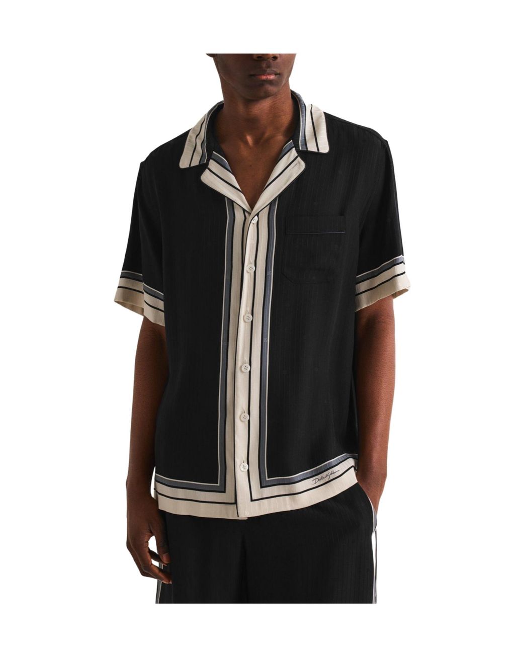 Dolce & Gabbana Black Vertical Striped Short Sleeve Shirt for men