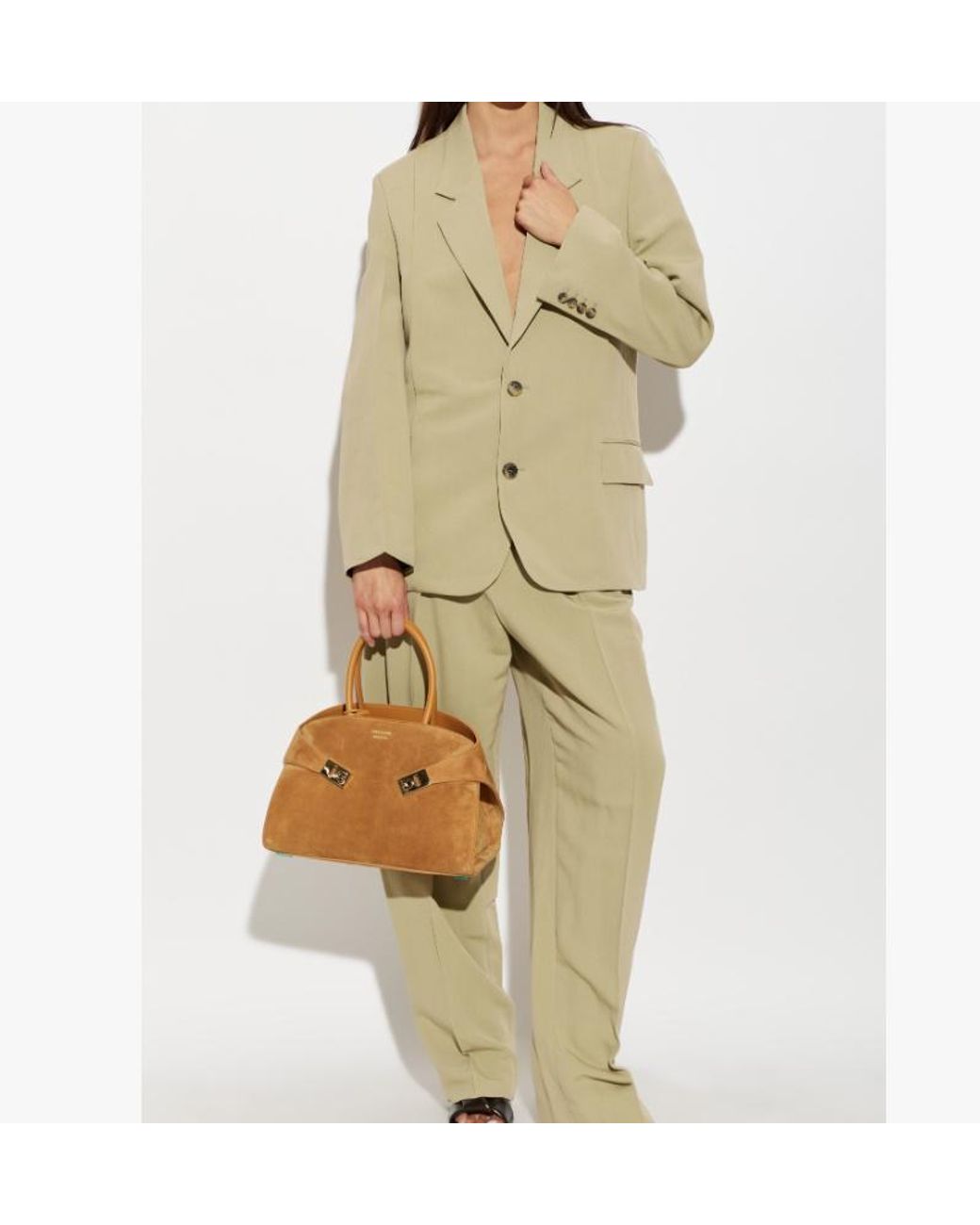 Victoria Beckham Natural Double Vent Single-Breasted Blazer