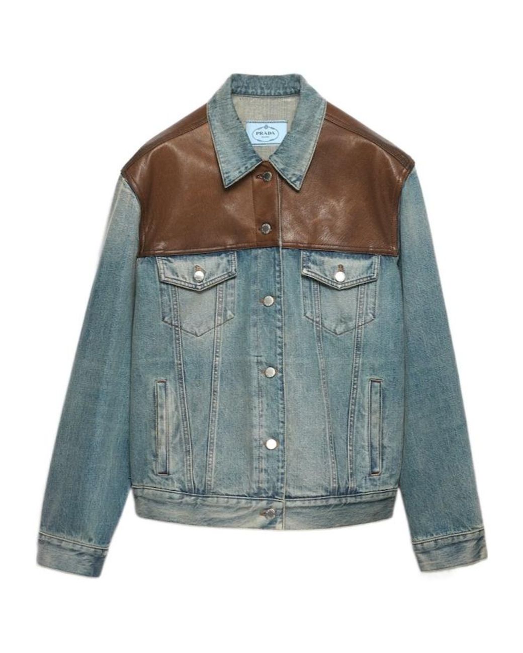 Prada Blue Denim And Leather Blouson Jacket