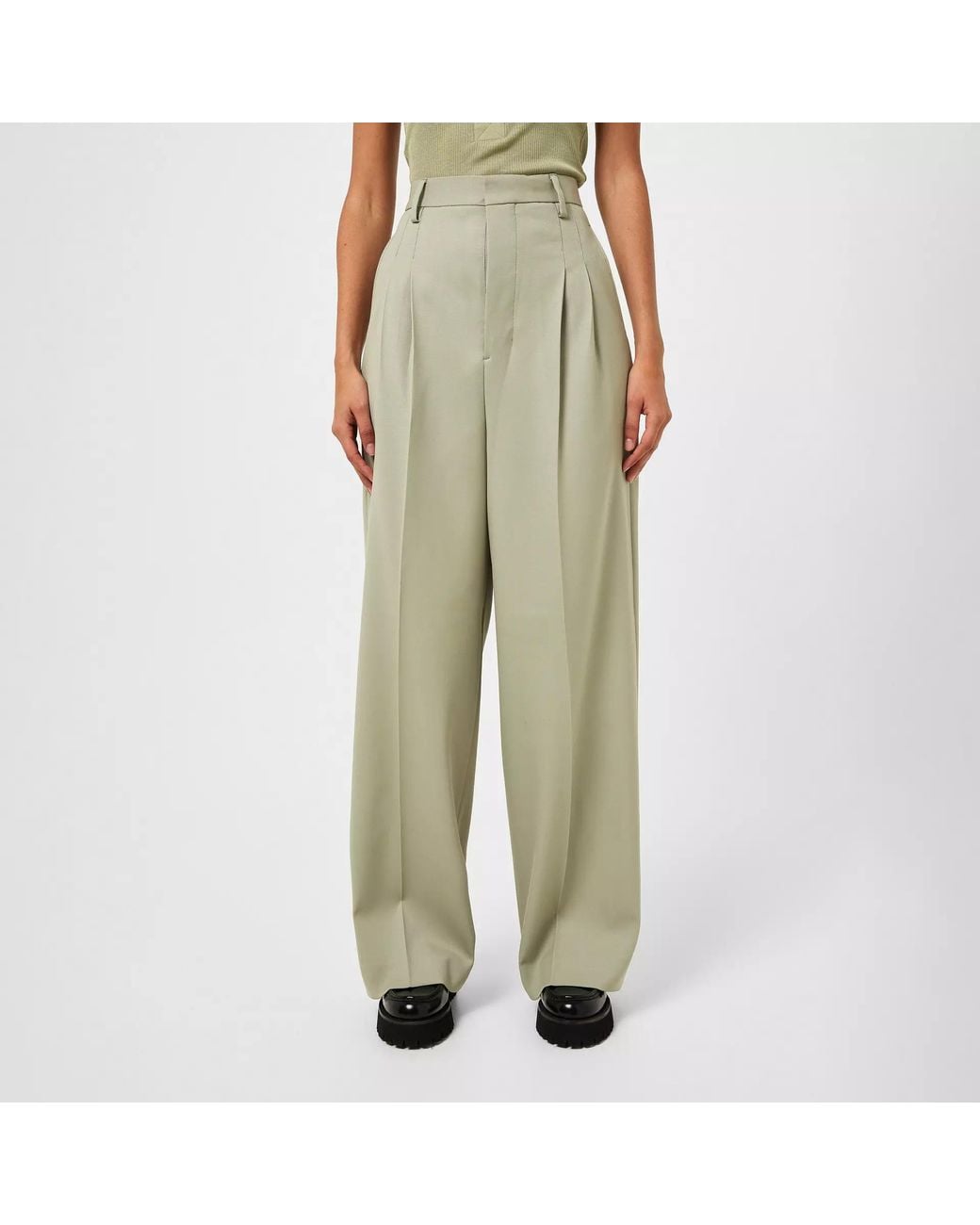 AMI Green High Waisted Large Tailored Trousers