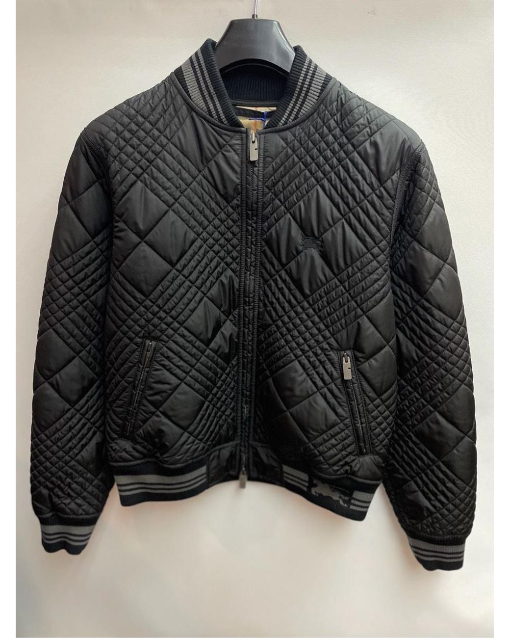 Burberry Black Micro Check-Stitch Rakewood Bomber Jacket for men