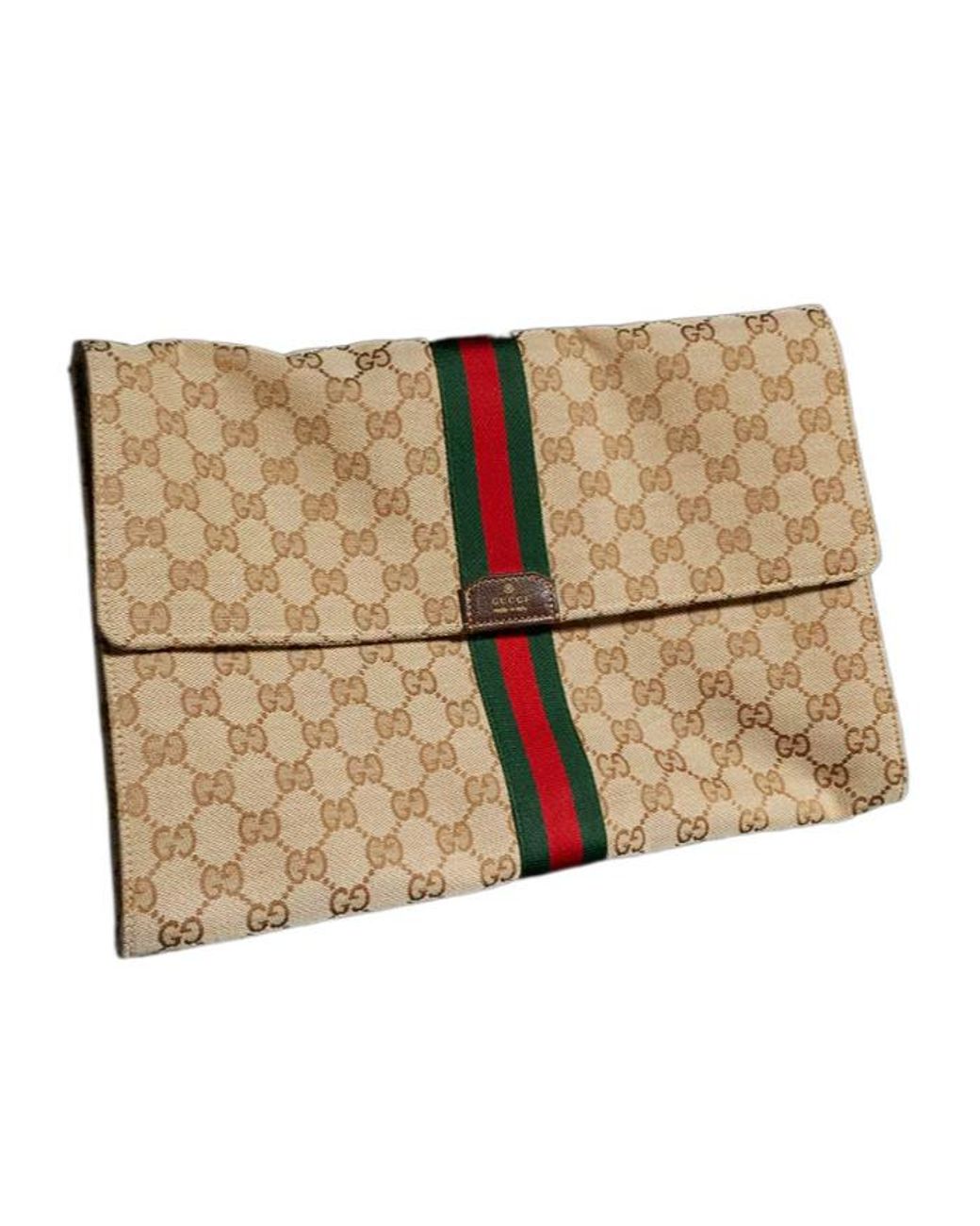 Gucci Natural Medium Gg Supreme Web-Stripe Clutch Bag