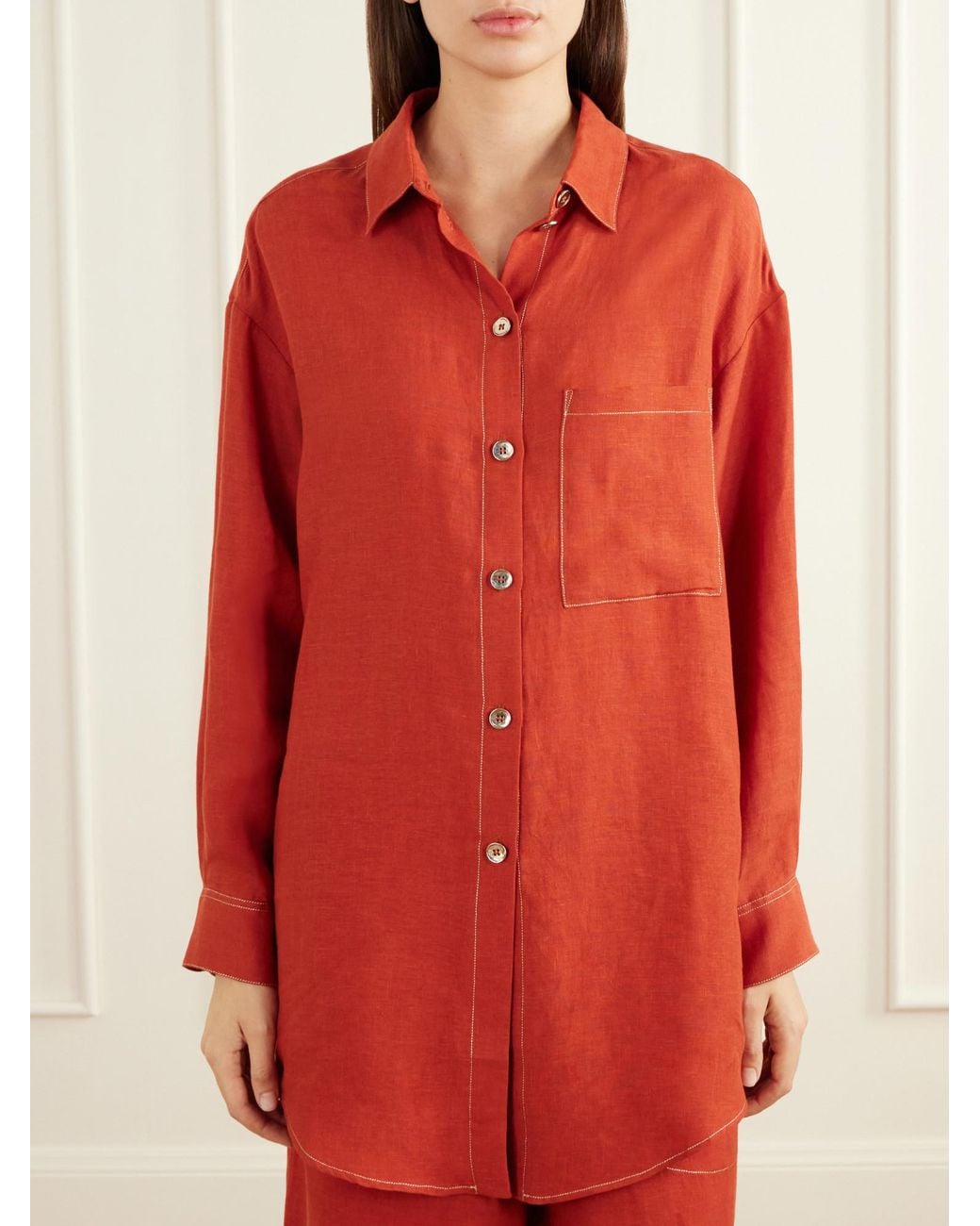 Eres Red Flashing Woven Linen Shirt