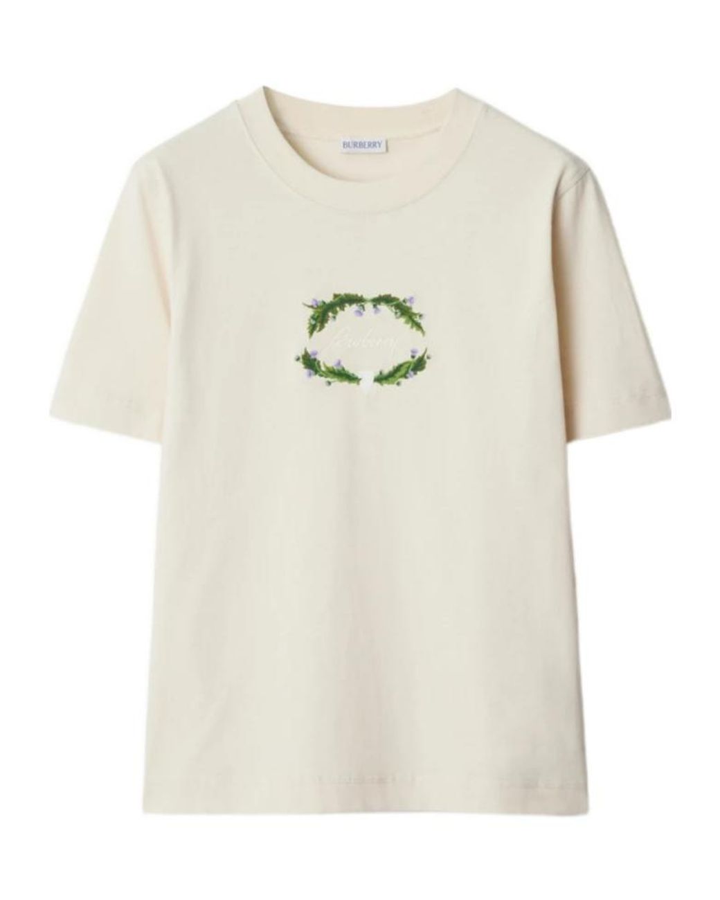 Burberry White Logo Embroidered Crewneck T-Shirt