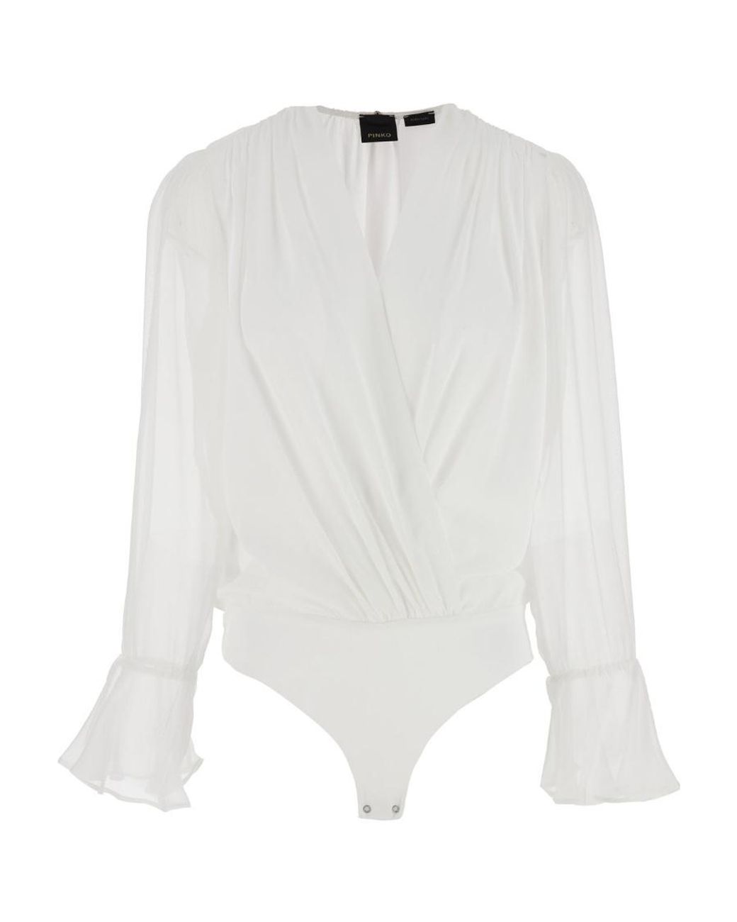 Pinko White Long-Sleeved V-Neck Bodysuit