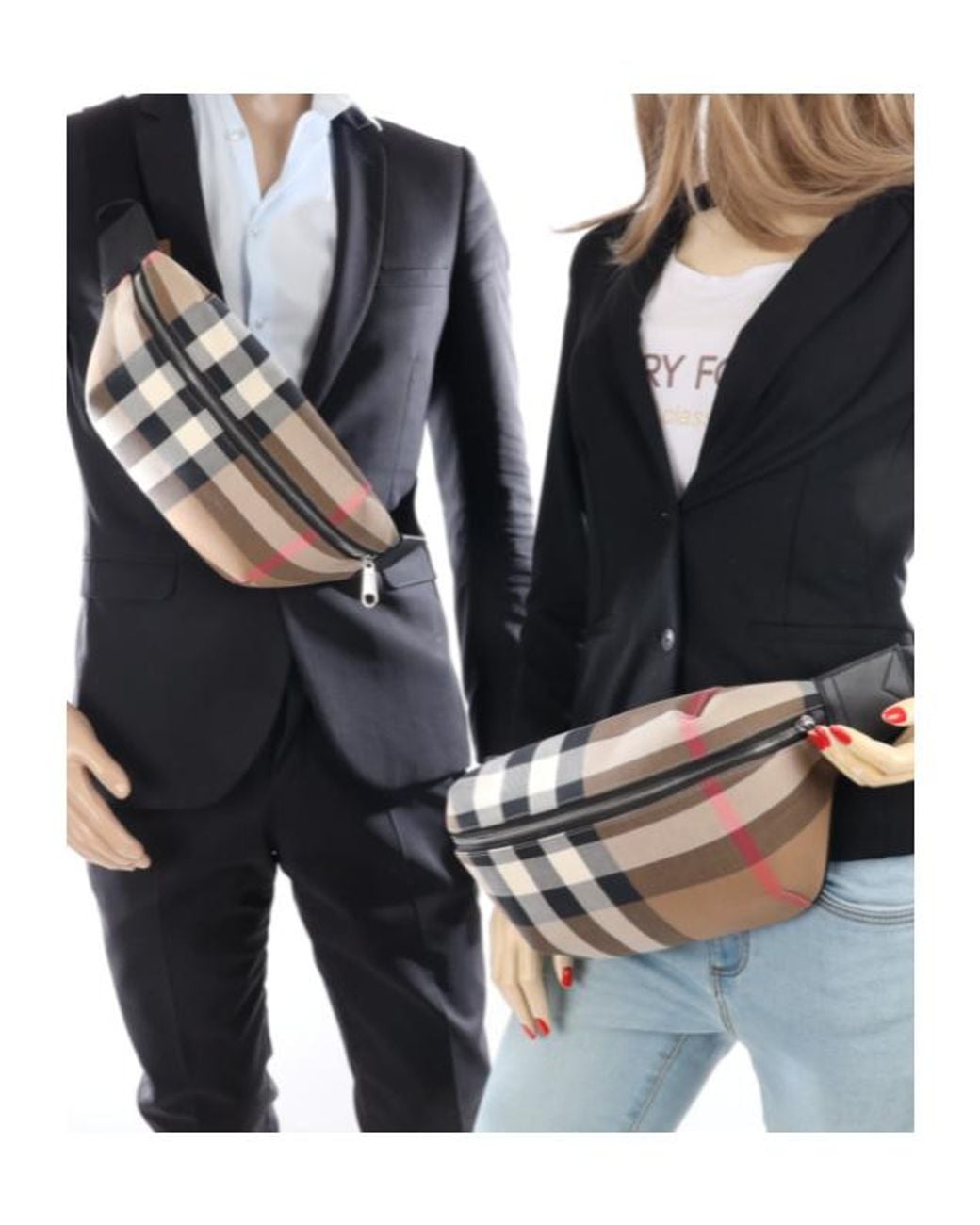 Burberry Gray Check Pattern Zipped Belt Bag for men