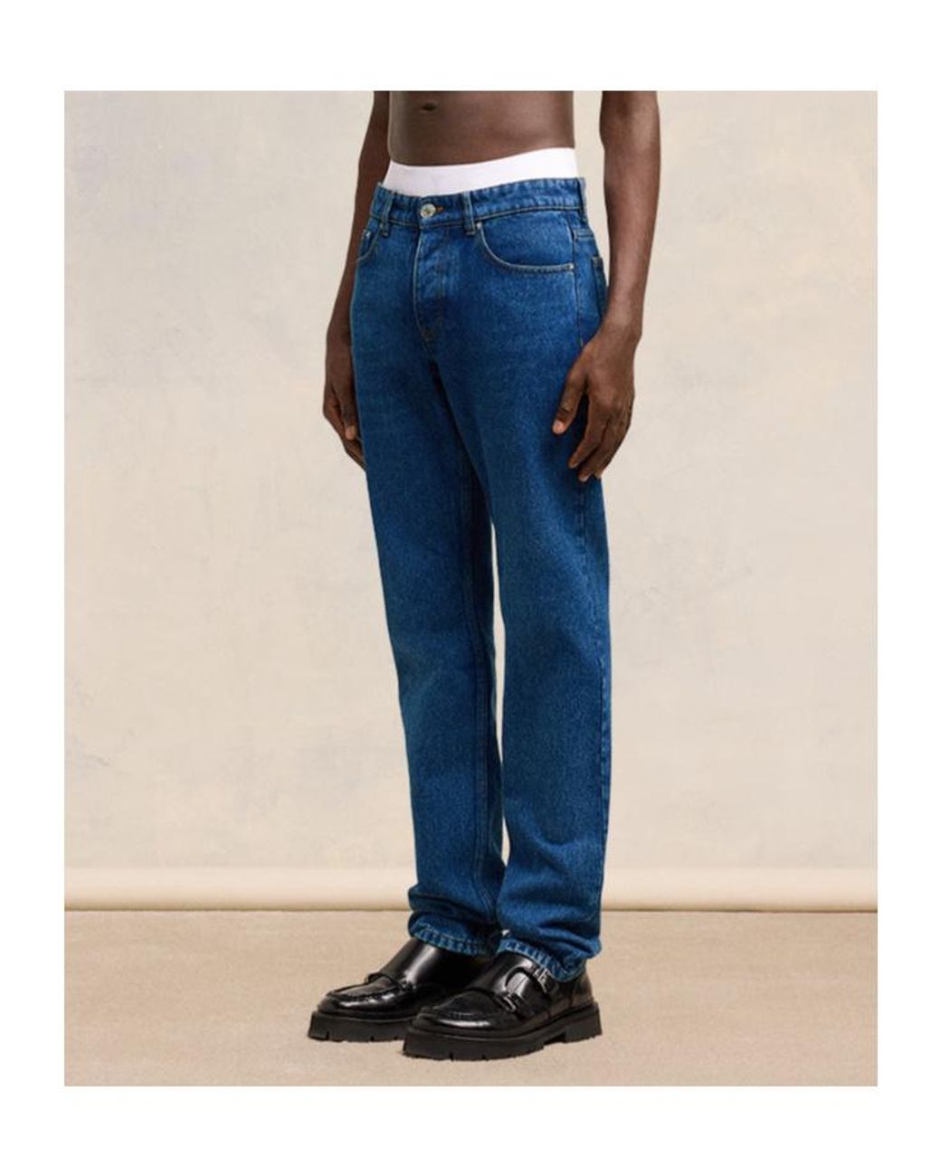 AMI Blue Mid-Rise Straight-Leg Jeans for men