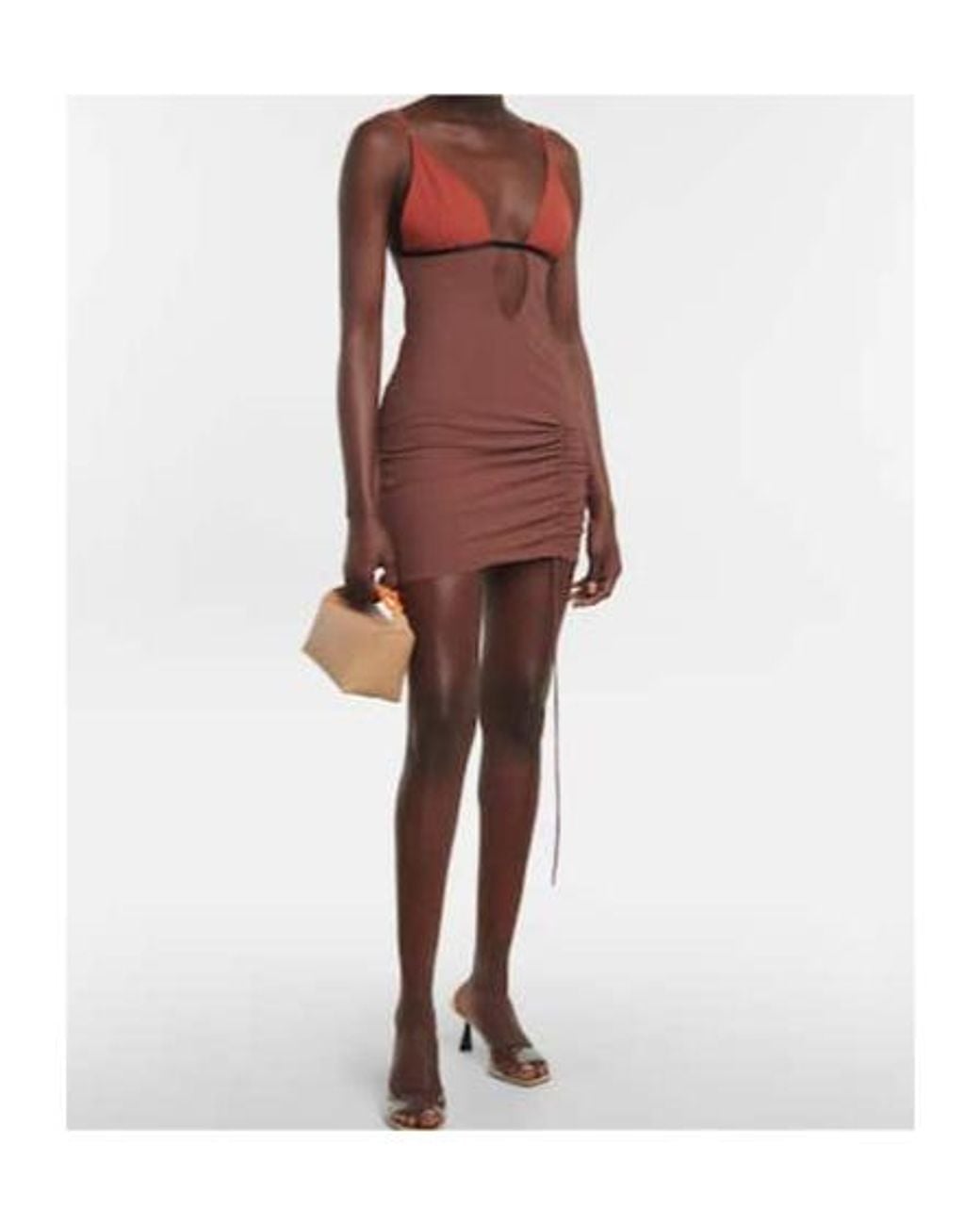 Nensi Dojaka Brown Cutout Ruched Minidress