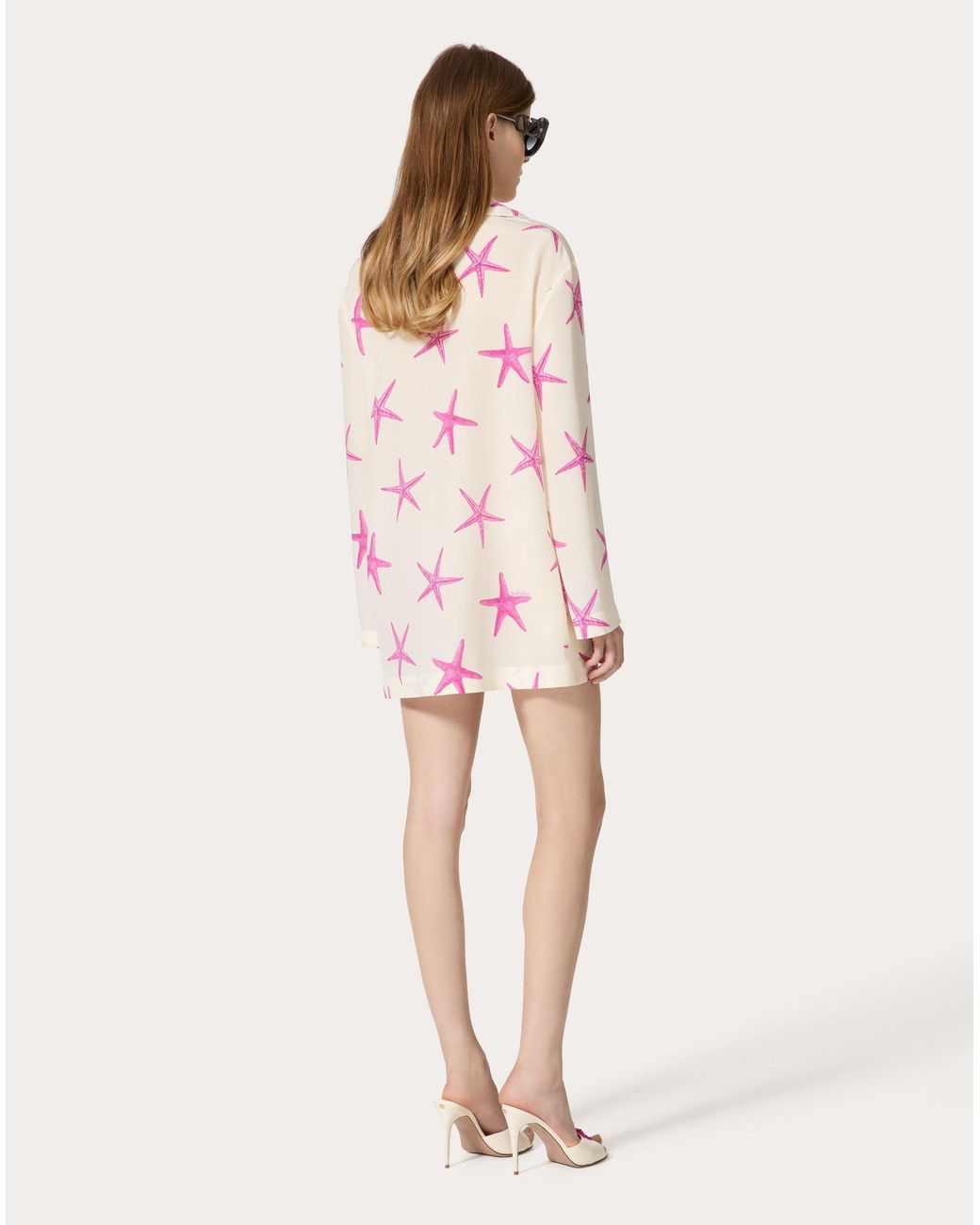 Valentino Pink All-Over Star Patterned V-Neck Dress