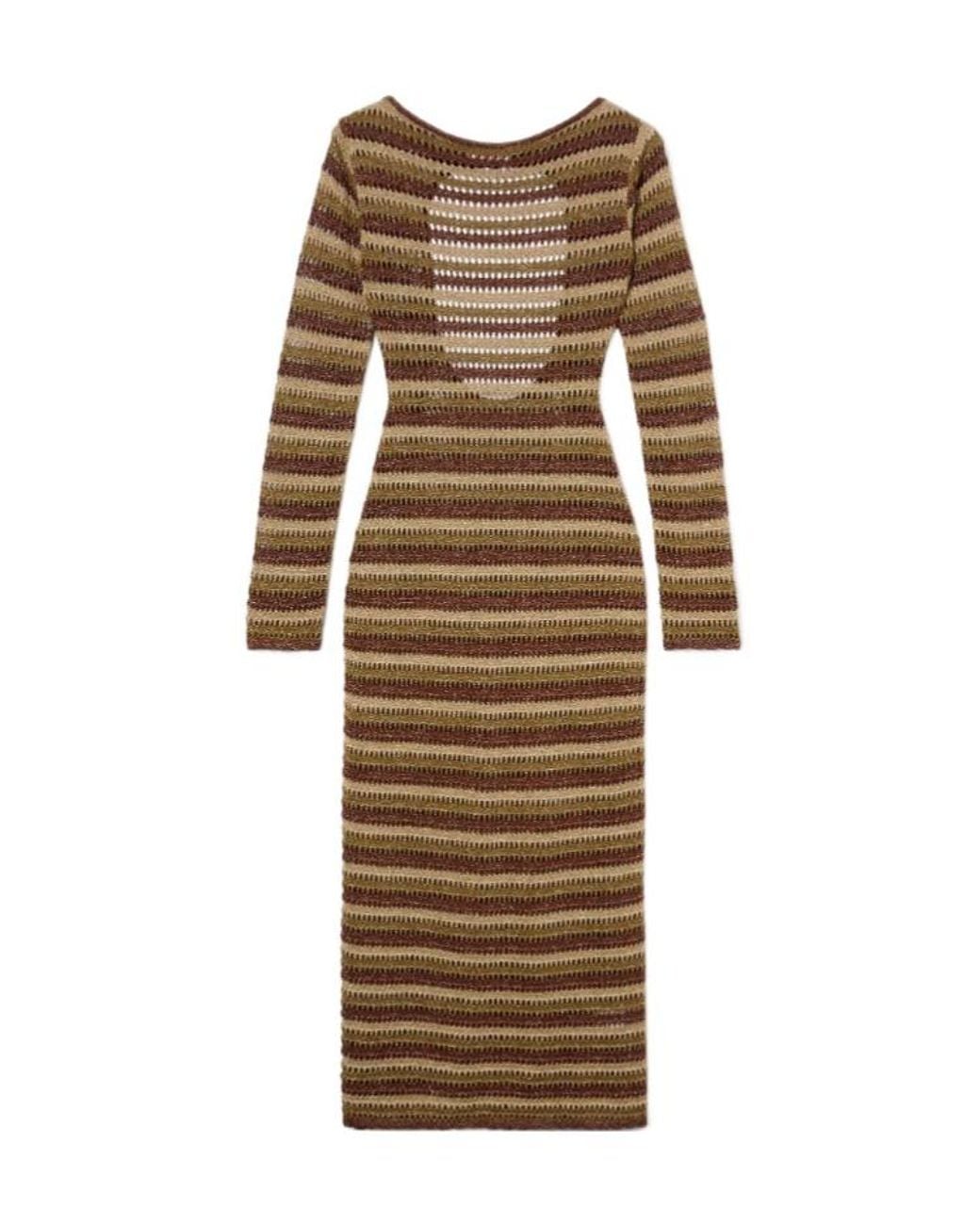 Mc2 Saint Barth Natural Robyn Striped Lurex Knit Dress