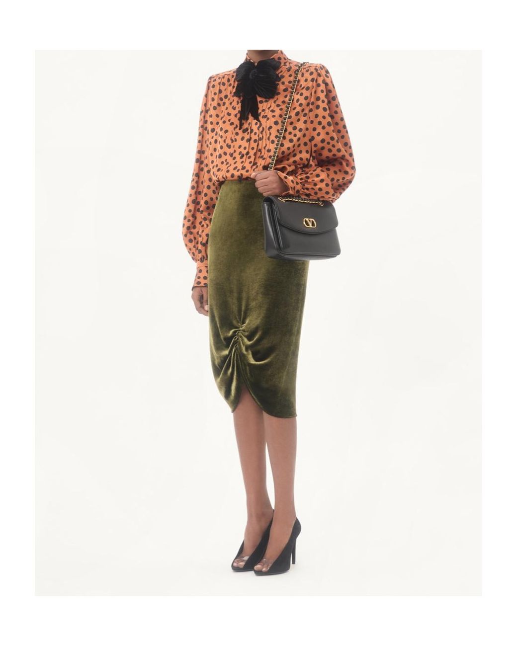Valentino Orange Crepe Satin Shirt With Plus De Pois Dalmata Print