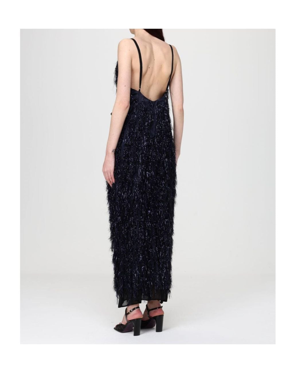 Stella McCartney Blue Fringed V-Neck Midi Dress