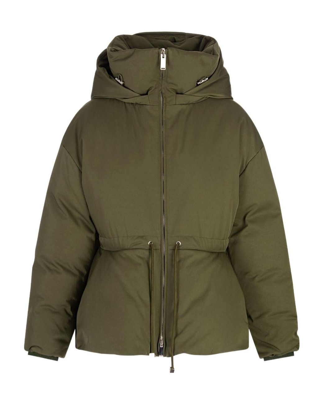 McQueen Green Peplum Drawstring Waist Puffer Jacket