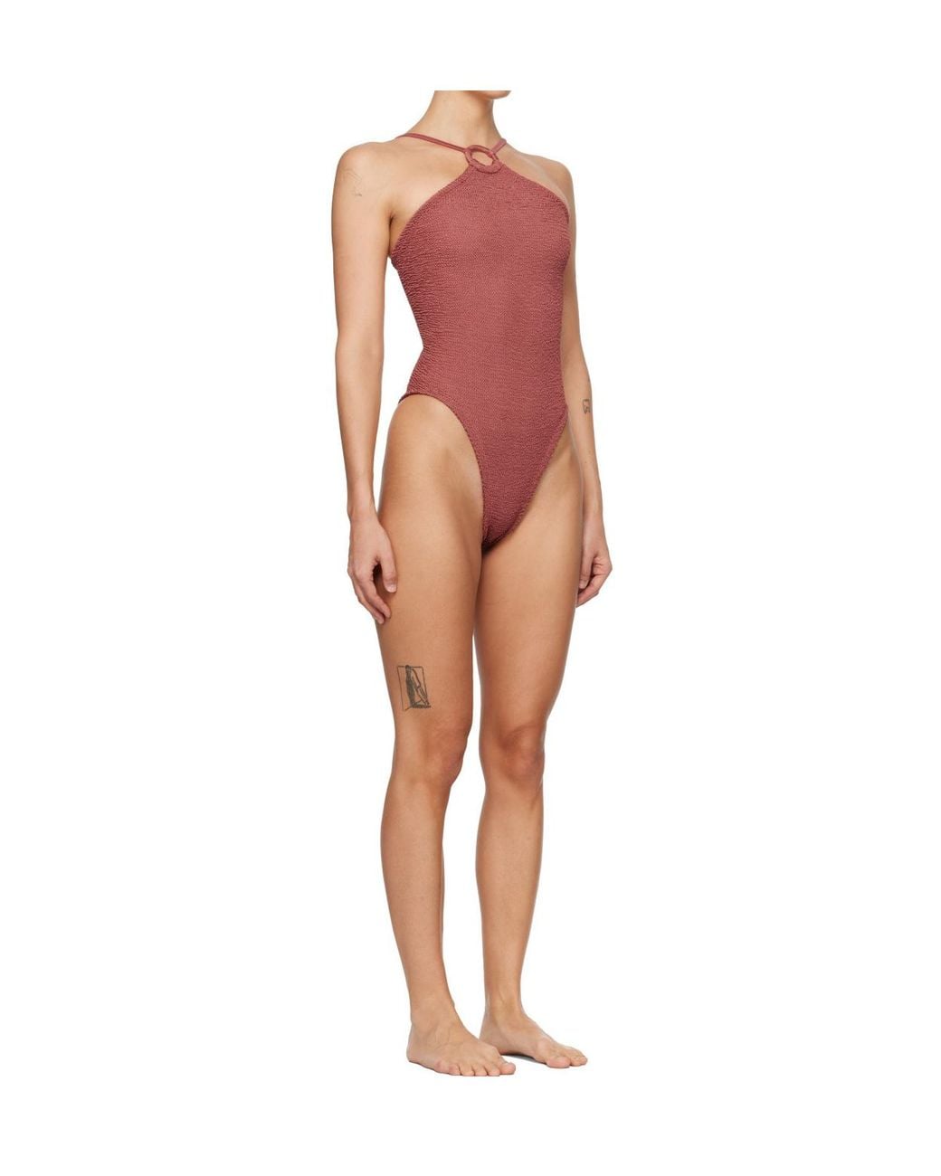 Hunza G Red Jasmine Tonal Hoop One-Piece Swimsuit