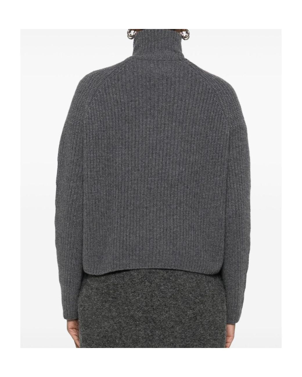 Lisa Yang Gray Ribbed Zip-Up Knitted Sweater