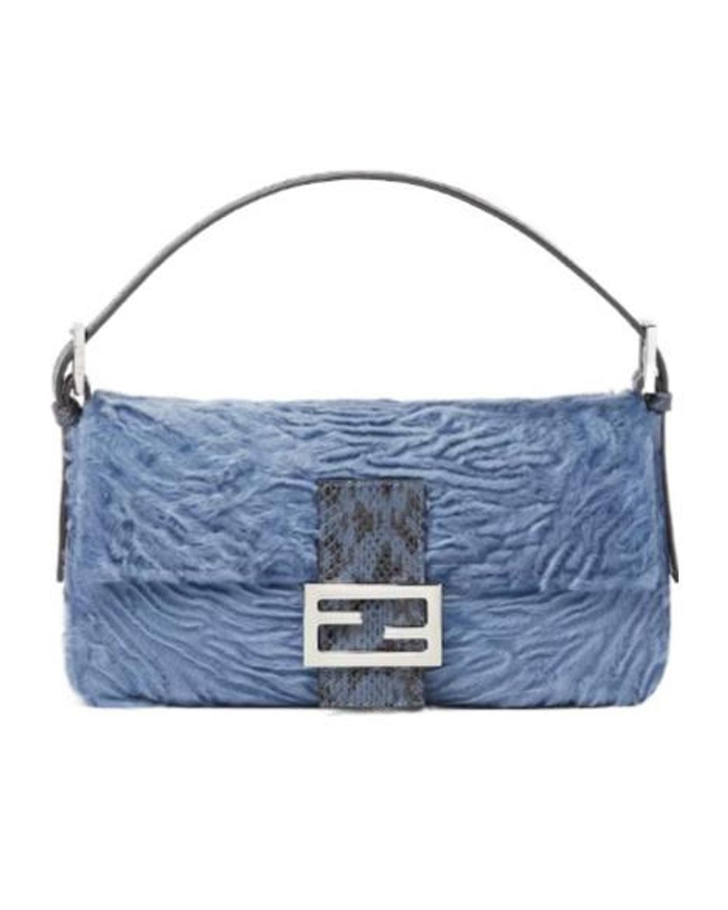 Fendi Blue Baguette 26424 Light Swakara Fur Bag