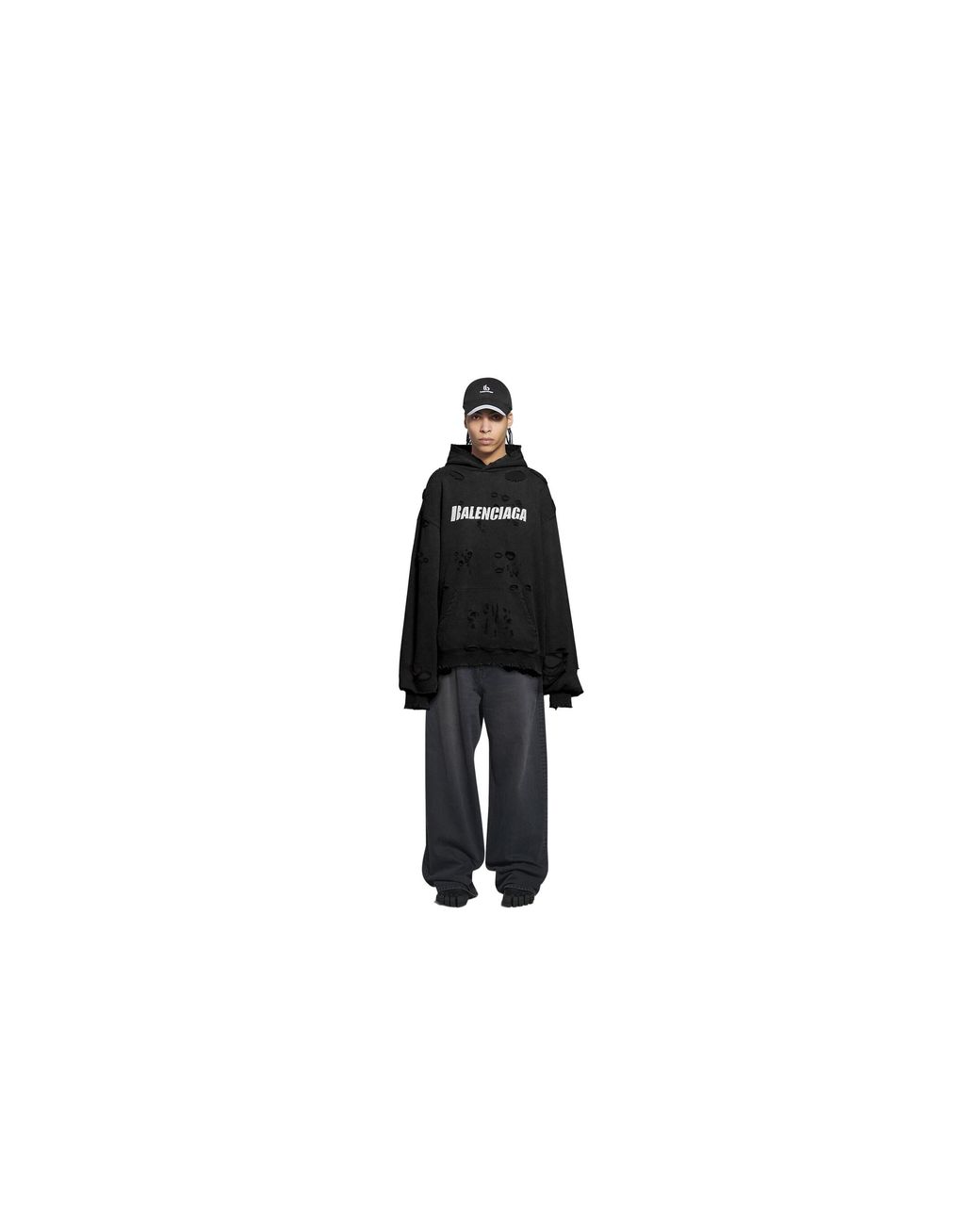 Balenciaga Black Caps Destroyed Hoodie for men