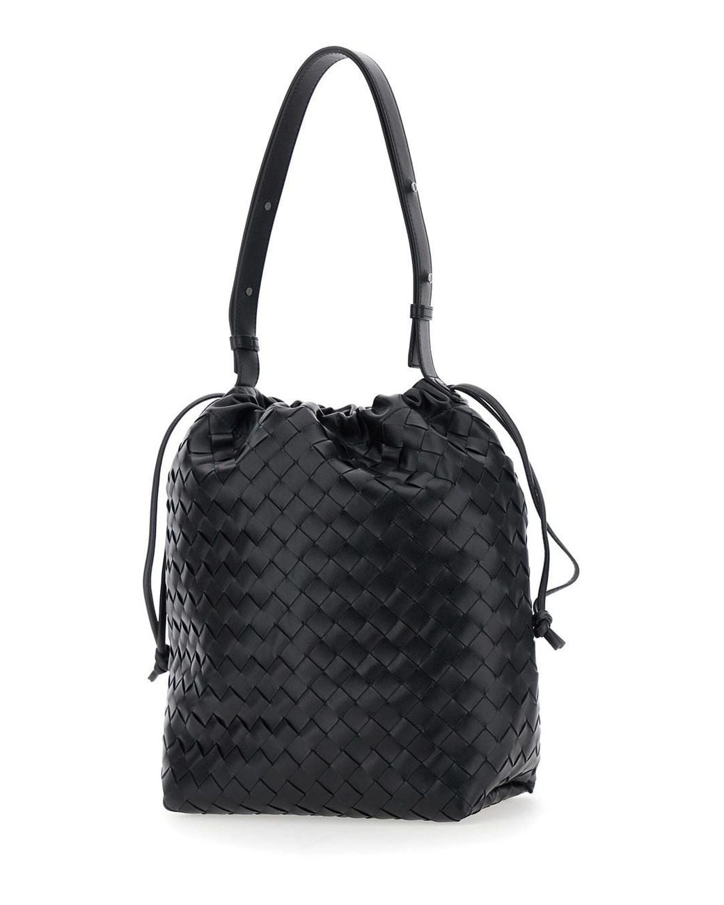 Bottega Veneta Black Intrecciato Drawstring Bucket Bag for men