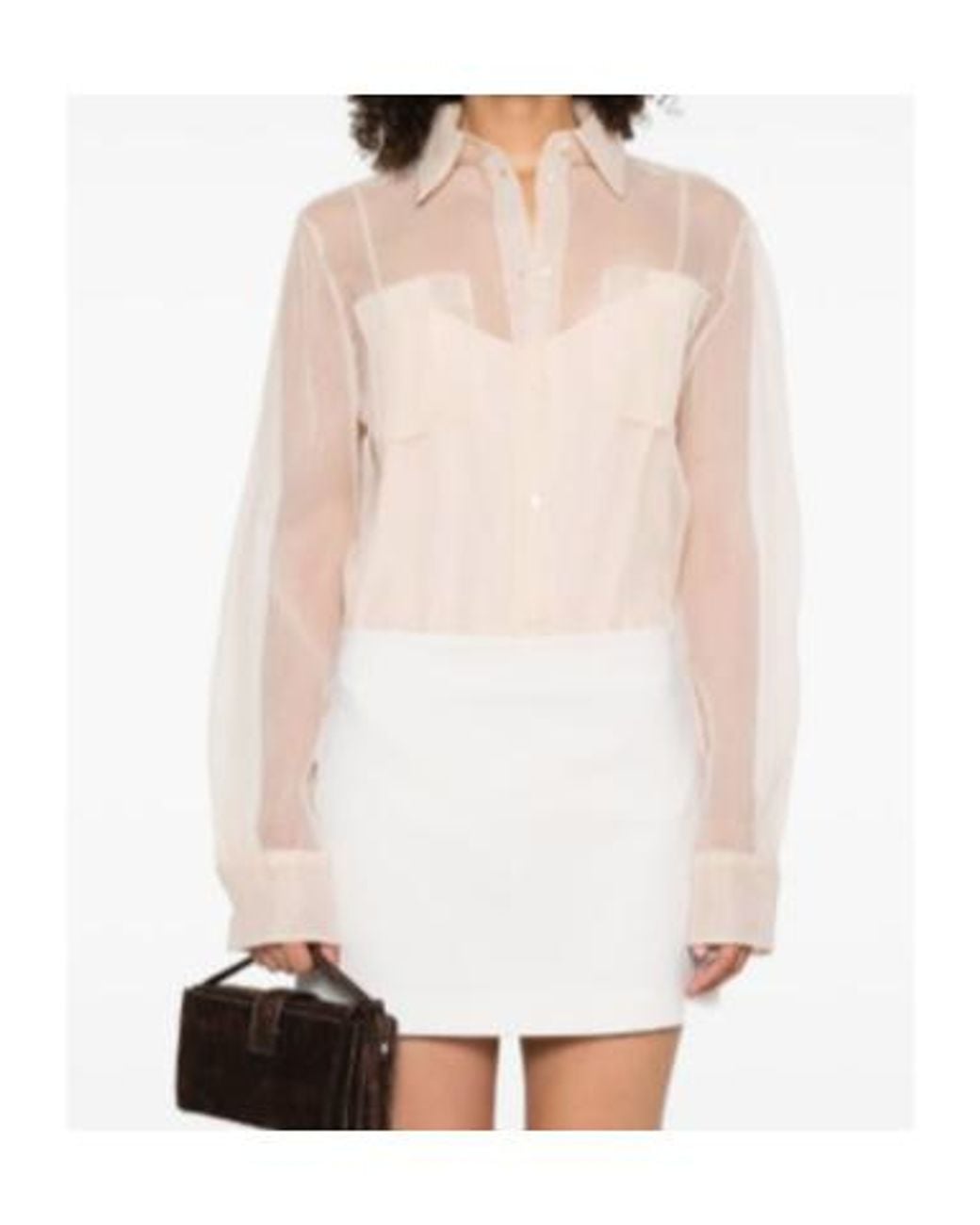 Ermanno Scervino Natural Sheer Button-Up Shirt