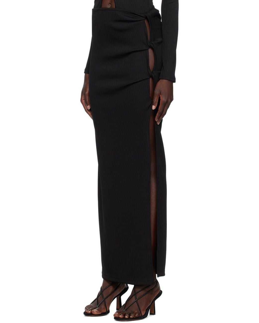 Christopher Esber Black Open Twist Ribbed-Knit Maxi Skirt