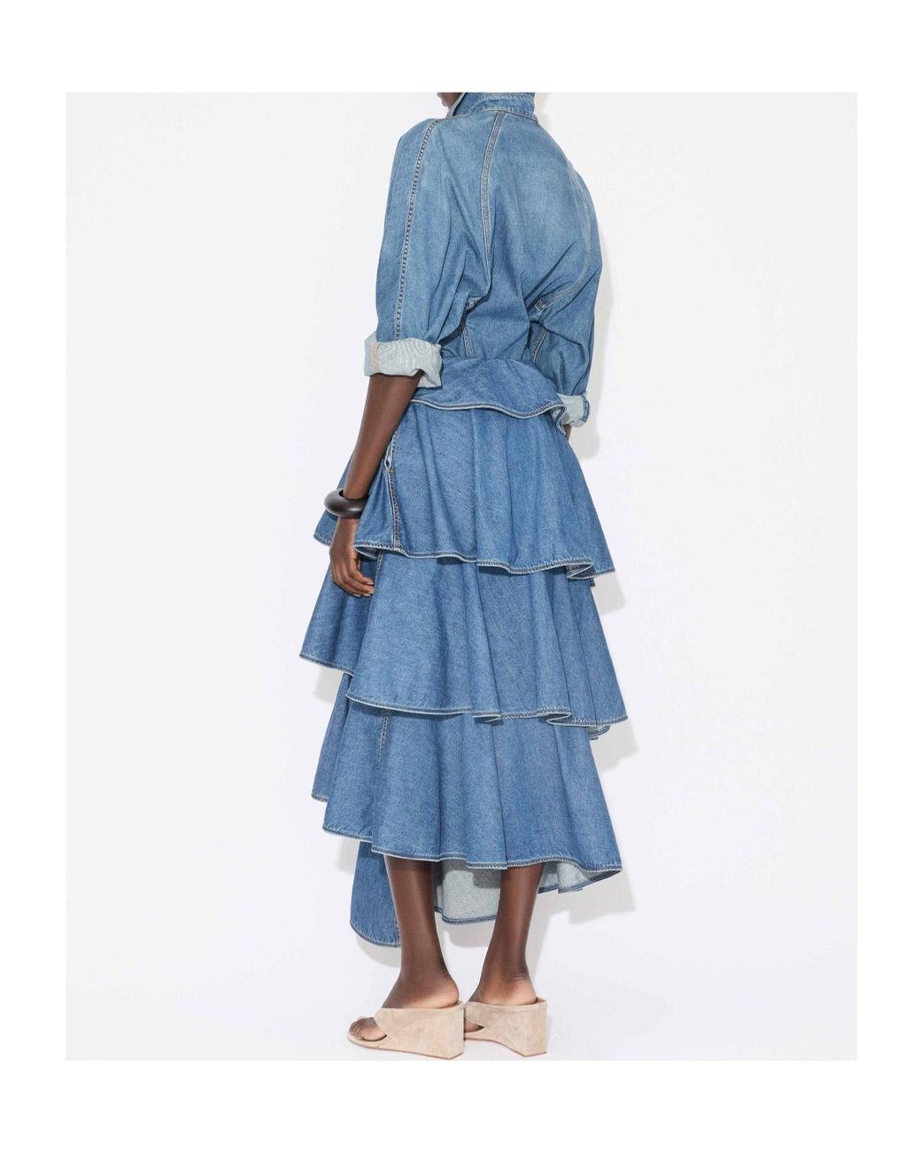 Alaïa Blue Pointed-Collar Curved Denim Shirt