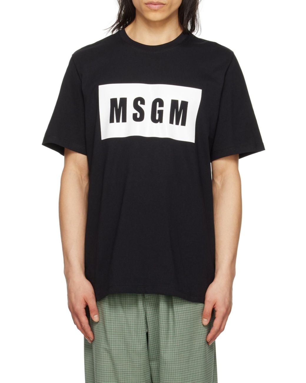 MSGM Black Logo Printed Crewneck T-Shirt for men